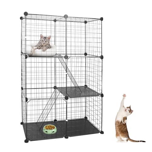 KOCASO 3-stöckiger Katzenkäfig Laufstall - Robustes Metall Indoor Katzengehege mit 3 Türen & 2 Leitern, Abnehmbare Katzenkiste, Großer Laufstall für 1-2 Katzen, Ideale Katzenhütte & Kleintierkäfig für KOCASO 3-stöckiger Katzenkäfig Laufstall - Robustes Metall Indoor Katzengehege mit 3 Türen & 2 Leitern, Abnehmbare Katzenkiste, Großer Laufstall für 1-2 Katzen, Ideale Katzenhütte & Kleintierkäfig für von KOCASO