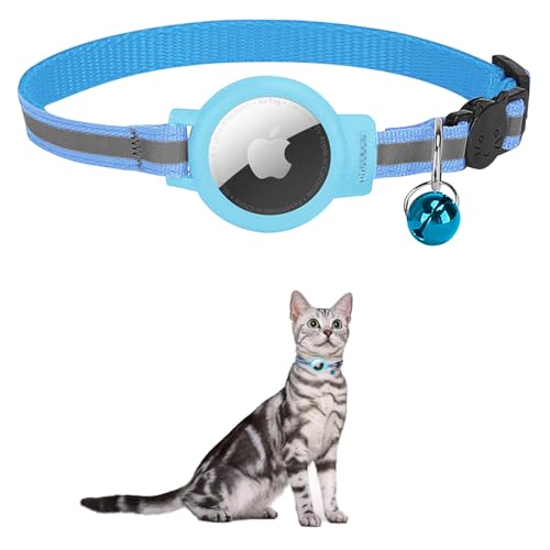 KOCNYDEY AirTag Katzenhalsband, Reflektierendes Anti-Lost Katzenhalsband Breakaway Katzenhalsband mit AirTag Verstellbarer Halterung & Glocke Integriertes Apple Air Tag Katzenhalsband für Katzen von KOCNYDEY