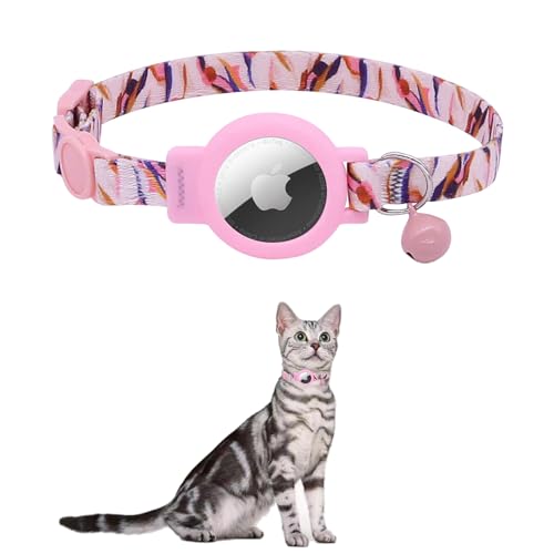 KOCNYDEY Reflektierendes AirTag Katzenhalsband, Anti-Lost Katzenhalsband Breakaway Katzenhalsband mit AirTag Verstellbarer Halterung & Glocke Integriertes Apple Air Tag Katzenhalsband für Katzen von KOCNYDEY