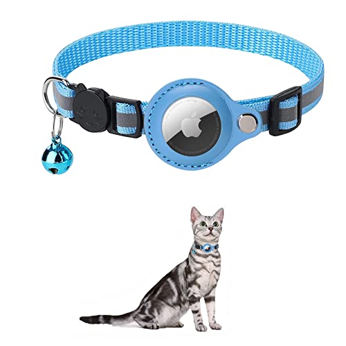 KOCNYDEY Reflektierendes AirTag Katzenhalsband, Anti-Lost Cat Tracker Halsband mit verstellbarem Halter & integrierter Glocke Apple Air Tag Katzenhalsband für Katzen kleine Hunde Welpen (Blau) von KOCNYDEY