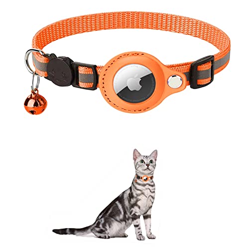 KOCNYDEY Reflektierendes AirTag Katzenhalsband, Anti-Lost Cat Tracker Halsband mit verstellbarem Halter & integrierter Glocke Apple Air Tag Katzenhalsband für Katzen kleine Hunde Welpen (Orange) von KOCNYDEY