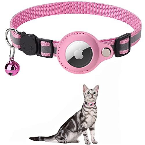 KOCNYDEY Reflektierendes AirTag Katzenhalsband, Anti-Lost Cat Tracker Halsband mit verstellbarem Halter & integrierter Glocke Apple Air Tag Katzenhalsband für Katzen kleine Hunde Welpen (Rosa) von KOCNYDEY