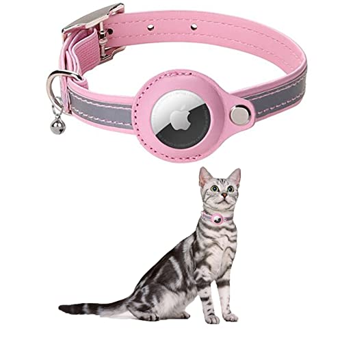 KOCNYDEY Leder reflektierende AirTag Katze Halsband, Anti-Lost Katze Halsband mit Einstellbarer Halterung & Bell integriert Apple Air Tag Katzenhalsband für Katzen kleine Hunde (Rosa) KOCNYDEY Leder reflektierende AirTag Katze Halsband, Anti-Lost Katze Halsband mit Einstellbarer Halterung & Bell integriert Apple Air Tag Katzenhalsband für Katzen kleine Hunde (Rosa) von KOCNYDEY