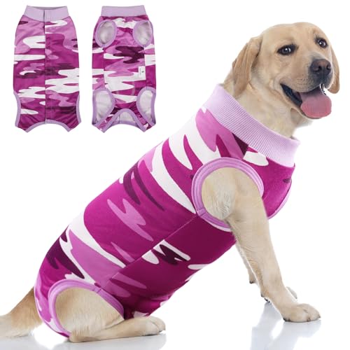 KOESON Dog Recovery Suit, Dog Cone/Collar Alternative After Spay Surgery Recovery Suit for Weibliche Hunde, Professional Pet Post Operative Shirt for Bauchwunden Anti-Lecken Lila Camouflage 2XL von KOESON
