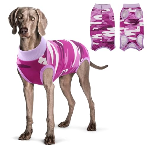 KOESON Dog Recovery Suit, Dog Cone/Collar Alternative After Spay Surgery Recovery Suit for Weibliche Hunde, Professional Pet Post Operative Shirt for Bauchwunden Anti-Lecken Lila Camouflage 2XL von KOESON