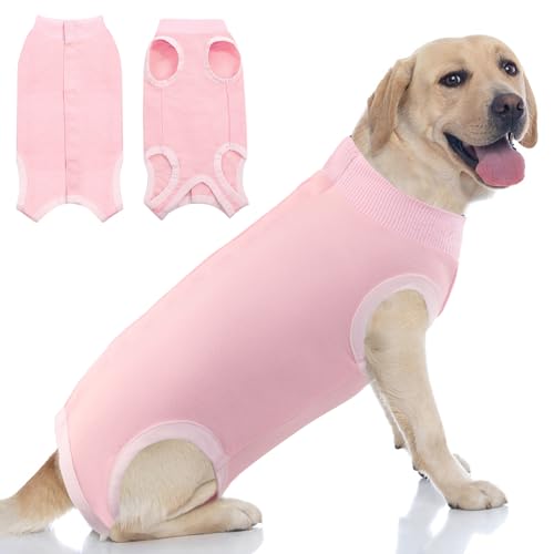 KOESON Genesungsanzug für Hunde, Chirurgie Genesungsanzug für männliche weibliche Hunde & Katzen, professionelles Schutzhemd Haustier postoperative Overall für Bauchwunden rosa groß von KOESON