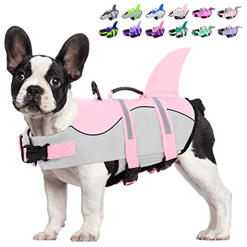 KOESON Hunde-Schwimmweste Hai, Hundeschwimmweste mit Rettungsgriff, Ripstop-Haustier-Schwimmmantel zum Schwimmen, Sicherheits-Hundelebensretter, Haustier-Schwimmschutz, hellrosa, XS von KOESON