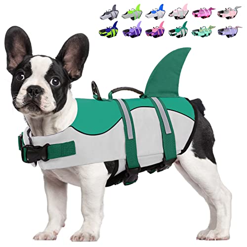 KOESON Hunde-Schwimmweste Hai, Hundeschwimmweste mit Rettungsgriff, Ripstop-Haustier-Schwimmmantel zum Schwimmen, Sicherheits-Hundelebensretter, Haustier-Schwimmschutz, tiefgrün, M von KOESON
