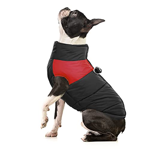 KOESON Hunde-Winterjacke, wasserdicht, warm, gepolstert, mit Doppel-D-Ring-Leine für kaltes Wetter, mit Reißverschluss, für kleine, mittelgroße und große Hunde, Rot, Größe L von KOESON