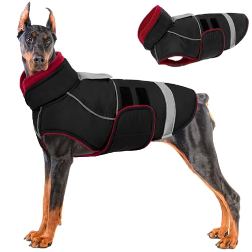 KOESON Hunde-Wintermantel, reflektierend, für kaltes Wetter, mit Loch für die Leine, wasserdichte Schneejacke für Hunde, winddicht, warmes Fleecefutter, Haustierjacken KOESON Hunde-Wintermantel, reflektierend, für kaltes Wetter, mit Loch für die Leine, wasserdichte Schneejacke für Hunde, winddicht, warmes Fleecefutter, Haustierjacken von KOESON