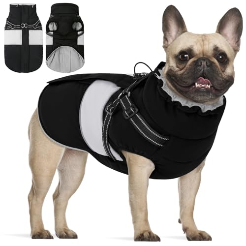 KOESON Hunde-Wintermantel mit integriertem Geschirr, 2-in-1-Hundemäntel für kaltes Wetter, warme und wasserdichte Schneejacke für Hunde, winddichte Haustier-Winterjacken von KOESON