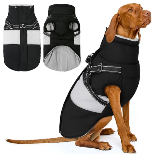 KOESON Hunde-Wintermantel mit integriertem Geschirr, 2-in-1-Hundemäntel für kaltes Wetter, warme und wasserdichte Schneejacke für Hunde, winddichte Haustier-Winterjacken von KOESON