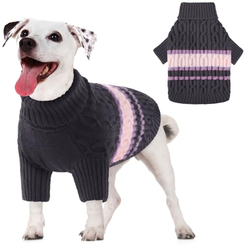 KOESON Hundepullover für mittelgroße Hunde, gestreifter Rollkragenpullover, warme Haustier-Strickwaren, Pullover, Welpenpullover für Hunde Mädchen Jungen, dicker Doggie Katzen gestrickter von KOESON