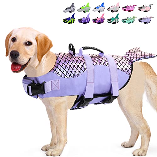 KOESON Hundeschwimmweste, Hundeschwimmweste für kleine, reflektierende Sicherheitsweste mit Rettungsgriff, lila Meerjungfrau XL von KOESON