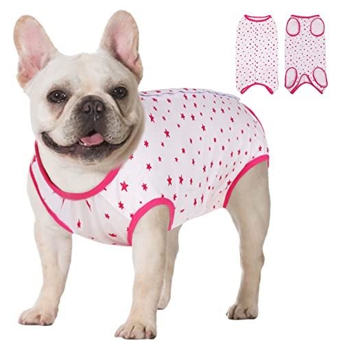 KOESON Recovery Suit for Female Dogs, Dog Recovery Suit After Spay Abdominal Wound Protector, Bandagen Cone E-Collar Alternative Surgical Onesie Anti Lecken Hot Pink Stars L von KOESON