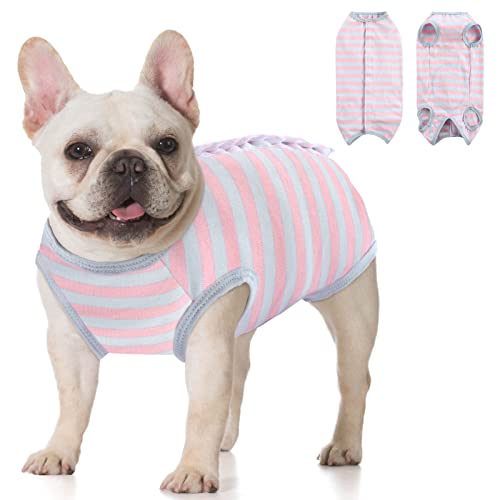 KOESON Recovery Suit for Female Dogs, Dog Recovery Suit After Spay Abdominal Wound Protector, Bandagen Cone E-Collar Alternative Surgical Onesie Anti Lecken PinkBlue Stripe XL von KOESON