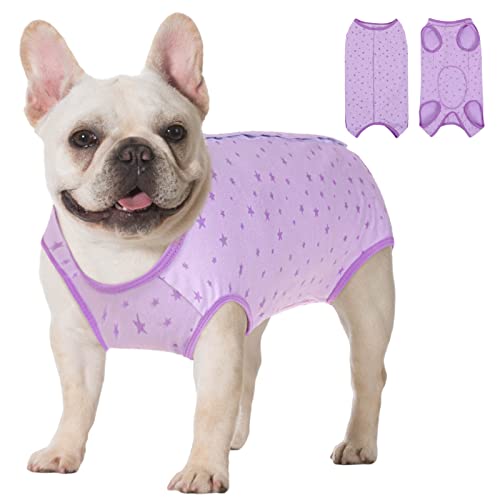 KOESON Recovery Suit for Female Dogs, Dog Recovery Suit After Spay Abdominal Wound Protector, Bandagen Cone E-Collar Alternative Surgical Onesie Anti Lecken Purple Stars XL von KOESON