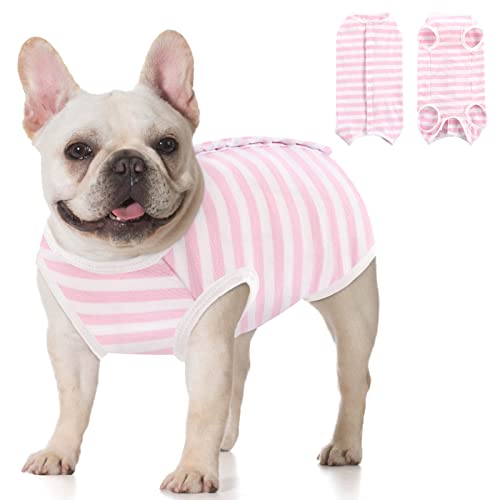 KOESON Recovery Suit for Female Dogs, Dog Recovery Suit After Spay Abdominal Wound Protector, Bandagen Cone E-Collar Alternative Surgical Onesie Anti Licking PinkWhite Stripe L von KOESON