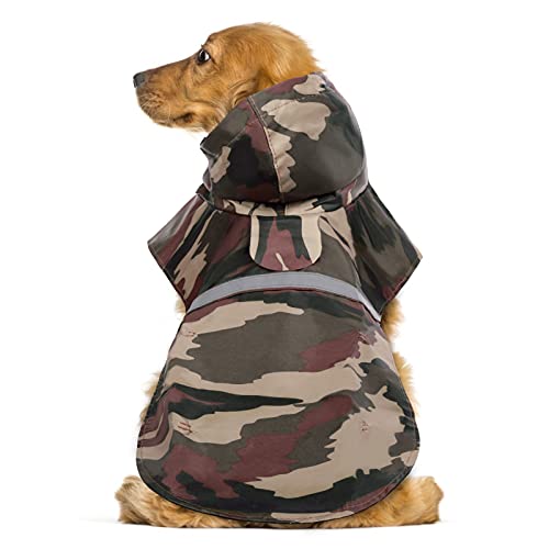 KOESON Regenmantel für Hunde, wasserdicht, reflektierend, verstellbar, mit Leinen-Loch, Camouflage, leicht, Regenjacke für mittelgroße und große Hunde, Größe L von KOESON