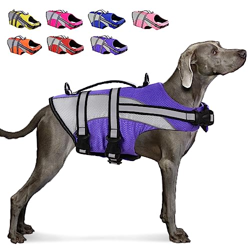 KOESON Ripstop Hundeschwimmweste, Hundeschwimmweste mit überlegenem Auftrieb Haustier Schwimmen Sicherheitsweste mit Rettungsgriff, Hund Float Coat Hund Life Preserver Lifesaver für kleine, lila, S von KOESON