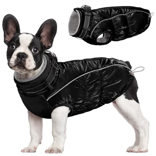 KOESON Warmer Hundemantel, wasserdichte Hundejacke mit Geschirr Eingebaut, Winddichter Rollkragenpullover Hund Wintermantel Fleece gefütterter Hundeschneeanzug, Reflektierende Hundepufferjacke für von KOESON