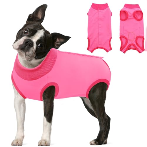 KOESON Weibliche chirurgische Hunde-Genesungsanzug, Hunde-Operationen, E-Cone-Alternative nach dem Spay, Bauchwundschutz, postoperatives Shirt für kleine, mittelgroße und große Hunde, Hot Pink M von KOESON