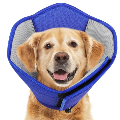 KOESON Weicher Hundekegel für Hunde nach Operationen, verstellbares Hundekegelhalsband mit elastischem Kordelzug, atmungsaktives Hunde-Genesungskegelhalsband für große, mittelgroße und kleine Hunde, von KOESON