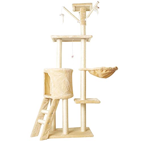 KOHOJO Katzenbaumturm, Kratzbaum für Indoor-Katzen, mit super gemütlicher Sitzstange, Katzen-Selbstpfleger und interaktivem baumelnden Ball, ideal für Kätzchen und Katzen (Beige-1) von KOHOJO