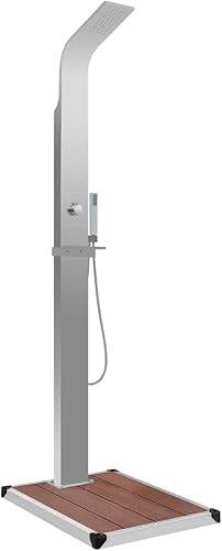 KOIECETA Gartendusche mit Bodenelement Außendusche Dusche Garten Duschwanne Pooldusche Regendusche Campingdusche Outdoor Edelstahl WPC (A, Braun) von KOIECETA