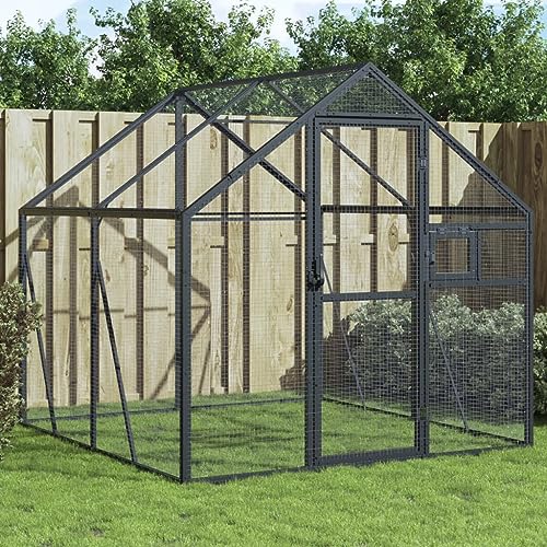 KOIECETA Voliere Vogelvoliere mit Wire Mesh Grids Vogelkäfig für Außenbereich Vogelhaus Papageienkäfig Papageienvoliere Anthrazit 1,79x2x1,85 m Aluminium von KOIECETA
