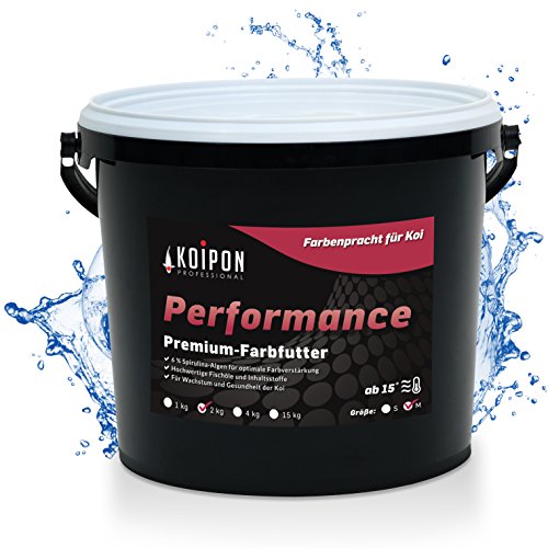 KOIPON Performance 2 kg Koifutter Sommer für Farbe, schwimmend, 6% Spirulina, Teichfutter 6 mm Pellets, Koifutter als Goldfischfutter geeignet von KOIPON