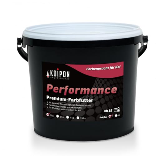 KOIPON Performance 1 kg Koifutter Sommer für Farbe, schwimmend, 6% Spirulina, Teichfutter 3 mm Pellets, Koifutter als Goldfischfutter geeignet von KOIPON