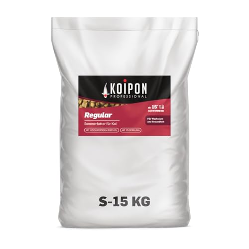 KOIPON Regular 15 kg Koifutter Sommer, schwimmend, 1% Spirulina, Teichfutter 3 mm Pellets, Koifutter als Goldfischfutter geeignet von KOIPON