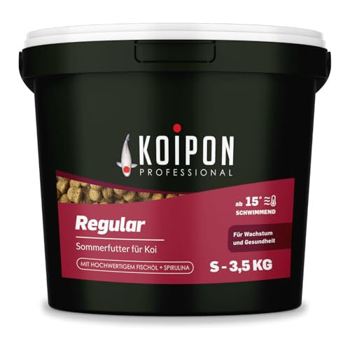 KOIPON Regular 3,5 kg Koifutter Sommer, schwimmend, 1% Spirulina, Teichfutter 3 mm Pellets, Koifutter als Goldfischfutter geeignet von KOIPON