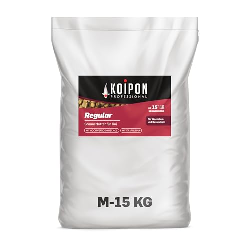 KOIPON Regular 15 kg Koifutter Sommer, schwimmend, 1% Spirulina, Teichfutter 6 mm Pellets, Koifutter als Goldfischfutter geeignet von KOIPON