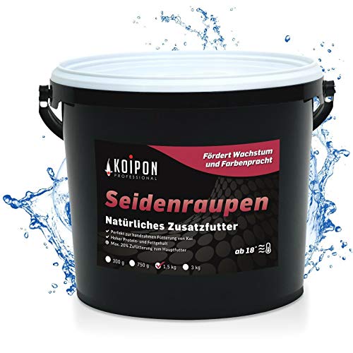 KOIPON Seidenraupen 1,5 kg getrocknet, Naturfutter ergänzend zu Koifutter für japanische Koi & Goldfische, Fischfutter, Leckerli zur Handfütterung von KOIPON