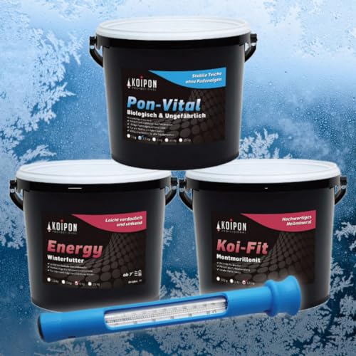 KOIPON Teichpflege Set für den Winter - 4 hochwertige Produkte zur Pflege, Fütterung und Reinigung für den Koiteich Teich Gartenteich Sparpaket inkl. Thermometer KOIPON Teichpflege Set für den Winter - 4 hochwertige Produkte zur Pflege, Fütterung und Reinigung für den Koiteich Teich Gartenteich Sparpaket inkl. Thermometer von KOIPON