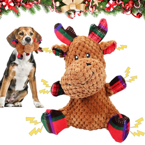 Weihnachtliches Hundespielzeug - Quietschender Elch für Kleine Hunde, Interaktives Plüsch-Spielzeug Weihnachtliches Hundespielzeug - Quietschender Elch für Kleine Hunde, Interaktives Plüsch-Spielzeug von KOIROI