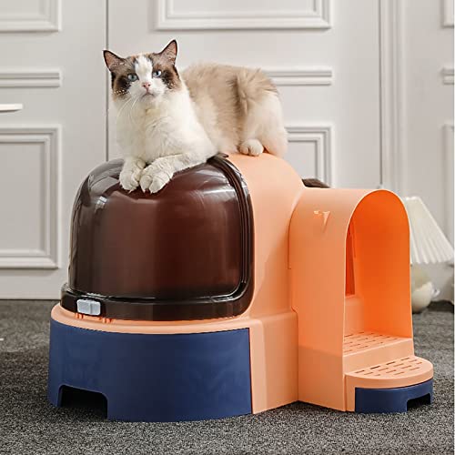 Katzentoilette, Katzentoilette mit Fronteinstieg und Deckel, überdachte Kätzchentoilette, geruchsdichte Katzentoilette vom Korridortyp mit Sandschublade, einschließlich Katzentoilette (Color : Orange von KOKMAT