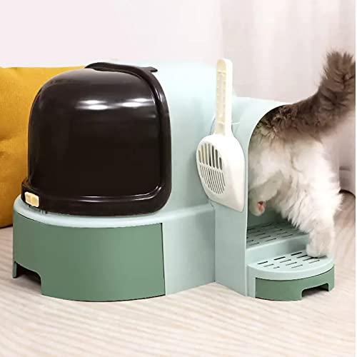 Katzentoilette, Katzentoilette mit Fronteinstieg und Deckel, überdachte Kätzchentoilette, geruchsdichte Katzentoilette vom Korridortyp mit Sandschublade, einschließlich Katzentoilette (Color : Green von KOKMAT