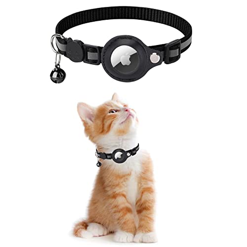 KOLACEN Reflektierendes AirTag Katzenhalsband, Airtag mit Airtag Hülle und Glocke, Einstellbares Airtag Katzenhalsband mit abbrechbarer Sicherheitsschnalle für Welpen Katzen Kätzchen (Schwarz) von KOLACEN