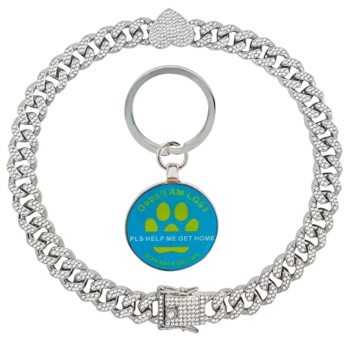KOLODOGO Silbernes Hundehalsband, kubanisches Diamant-Halsband, Metallkette mit sicherer Schnalle, kubanische Kristall-Halskette mit anpassbaren Haustier-ID-Tags für kleine, mittelgroße und große KOLODOGO Silbernes Hundehalsband, kubanisches Diamant-Halsband, Metallkette mit sicherer Schnalle, kubanische Kristall-Halskette mit anpassbaren Haustier-ID-Tags für kleine, mittelgroße und große von KOLODOGO