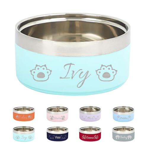 Personalisierte Edelstahl-Gravur-Haustier-Schüssel, große Kapazität, doppelwandig, erhöht, mit Rutschfester Unterseite, für Katzen und Hunde geeignet, Geschenk für Haustiere von KOLOWKO