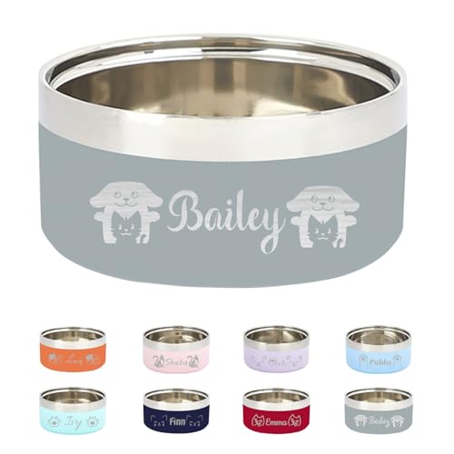 Personalisierte Edelstahl-Gravur-Haustier-Schüssel, große Kapazität, doppelwandig, erhöht, mit Rutschfester Unterseite, für Katzen und Hunde geeignet, Geschenk für Haustiere von KOLOWKO