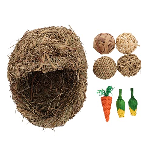 KOMBIUDA 1Satz Handgewebtes Häschengrasnest für Hamster und Kaninchen Natürliche Sichere Grasmatte für Haustiere Kauen und Entspannen von KOMBIUDA