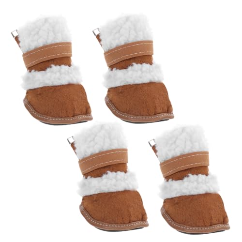 KOMBIUDA 2 Paare Welpen Winterstiefel aus Lammwolle Warme rutschfeste Kurzstiefel für Kleine Hunde Schützende Schneeschuhe Atmungsaktiv und Bequem Khakifarbene Pfotenschutzschuhe von KOMBIUDA