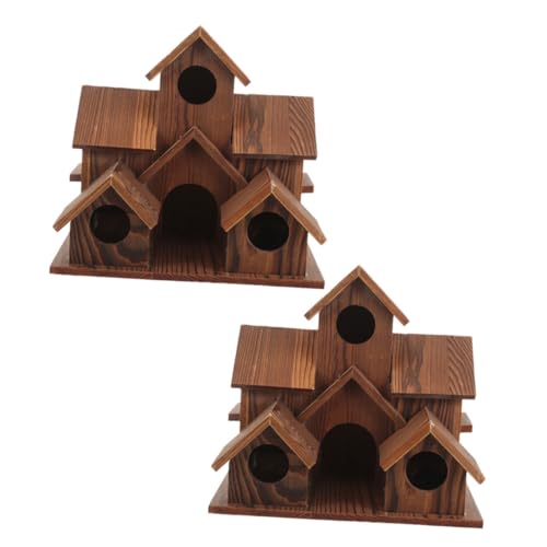 KOMBIUDA 2 Stück Rustikale Vogelhäuser aus Holz Wetterfeste Nistkästen mit Cottage-Design Robuste Hängende Vogelnester für Garten Terrasse und Außenbereich Langlebige von KOMBIUDA