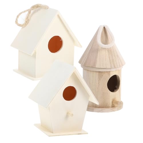KOMBIUDA 3 Teiliges DIY Holz Vogelhaus zum Bemalen Unvollendetes Vogelhäuschen mit Großem Eingang Natürliches Nistplatz für Kleine Vögel im Garten Holzfarbe Aufhängeseil von KOMBIUDA