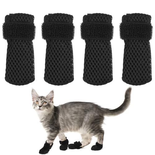 KOMBIUDA 4 Stück Katzenkrallen schutzhüllen Verstellbare Kratzfeste Katzenstiefel mit Starkem Verschleißschutz Einfacher Anwendung Atmungsaktiv für Medikamente und Injektionen Schwarz von KOMBIUDA