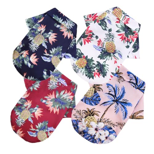 KOMBIUDA 4 Stück Teiliges Hawaii Hundeshirt Atmungsaktive Sommerkleidung mit Knopfleiste Leichter Polyesterstoff Tropisches Muster Geeignet für Kleine und Mittelgroße Hunde Modisches Party KOMBIUDA 4 Stück Teiliges Hawaii Hundeshirt Atmungsaktive Sommerkleidung mit Knopfleiste Leichter Polyesterstoff Tropisches Muster Geeignet für Kleine und Mittelgroße Hunde Modisches Party von KOMBIUDA